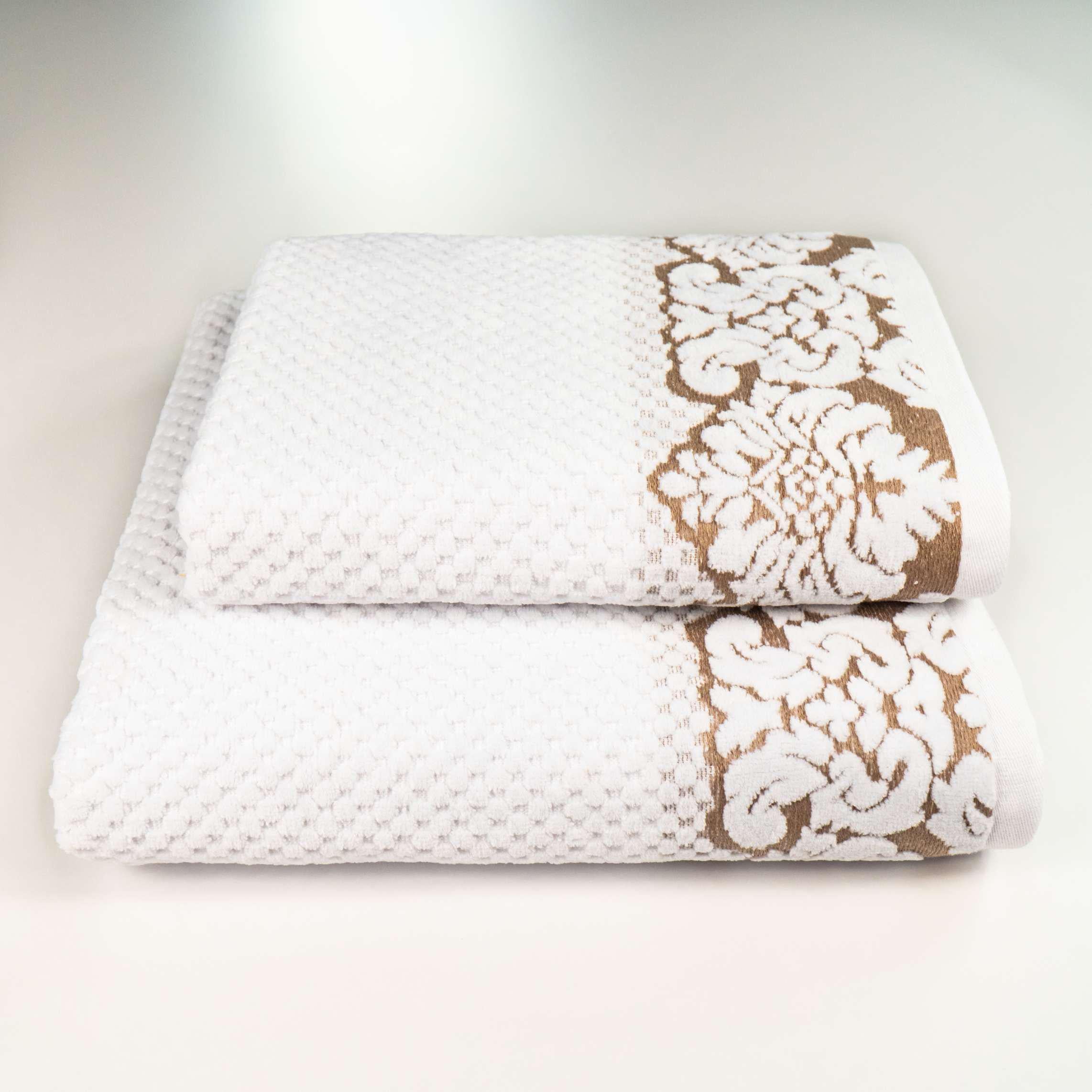 Набор полотенец Damask жаккардовое с велюром 2 шт. 50x90 см/70x140 см Белый (550-dv-k2-white)
