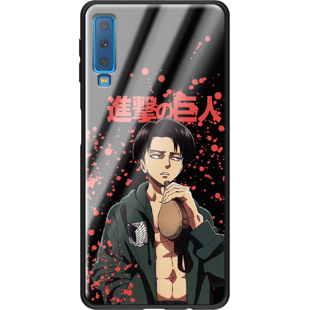 Чехол Boxface Samsung A750 Galaxy A7 2018 Атака Титанов Леви Черный силикон со стеклом (35481-bk89-37741)