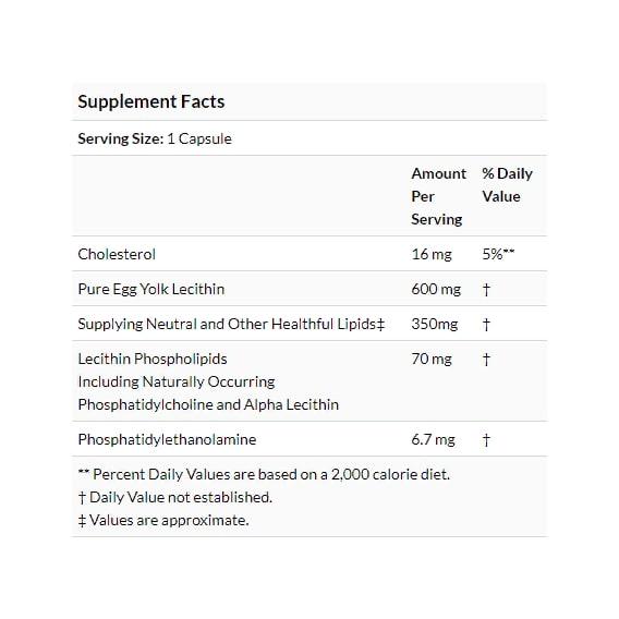 Лецитин Nature's Plus Egg Yolk Lecithin 600 мг 90 Veg Caps (NTP4173) - фото 3