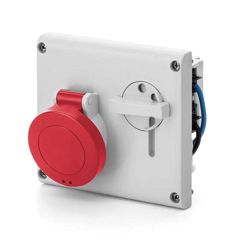 Силовая розетка ДКС Quadro 3P+PE 16А 400 В встроенная IP44 механическая блокировка/разъем сверху (DIS4001686)