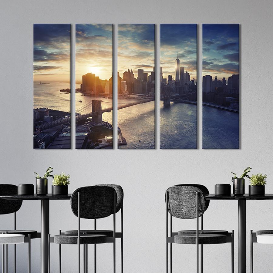 Модульная картина из 5 частей Манхэттенский мост и рассвет 155x95 см (351-51)