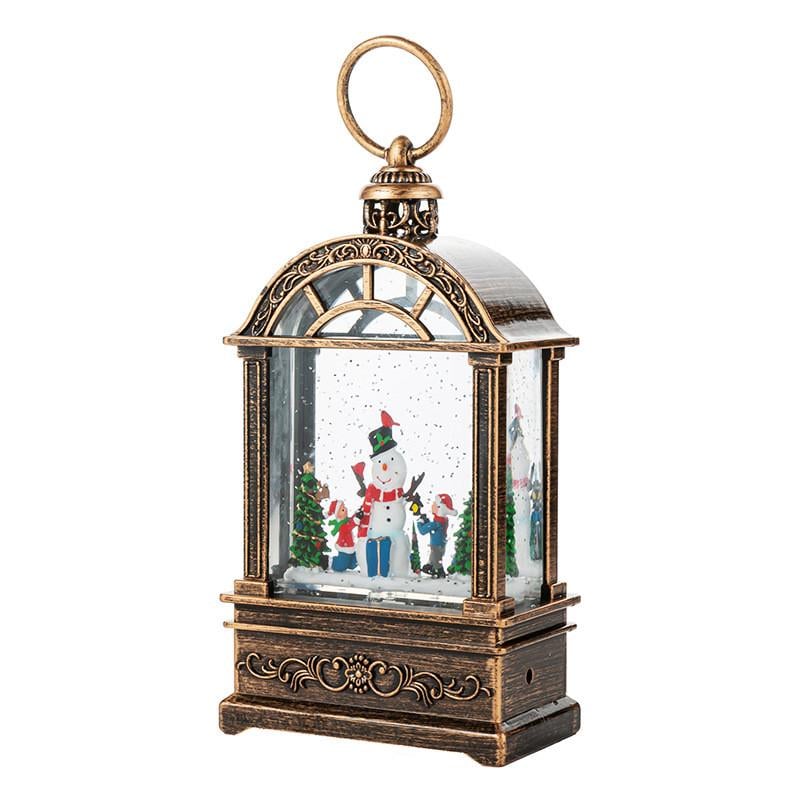 Новогодний декоративный фонарь Lesko 2024 Снеговик и дети USB/от батарейки подвесной 11х6,5х21 см (24366684)