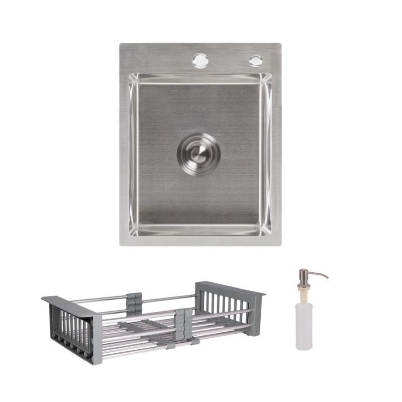 Комплект Lidz Handmade H4050 мойка для кухни интегрированная Brushed/с дозатором/Lidz K01G/корзина (2622386104)