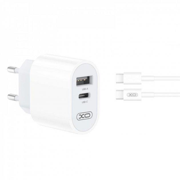 Устройство сетевое зарядное XO L97 PD разъем Type-C и Usb/2,4A с кабелем Type-C/Type-C Белый - фото 2