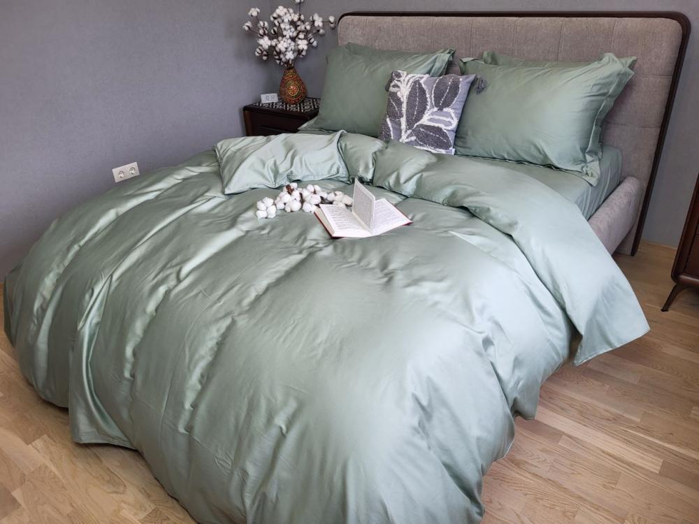 Комплект постельного белья на резинке Моно MINT №0200 сатин Premium двуспальный/наволочки 50х70/70х70 см (5525)