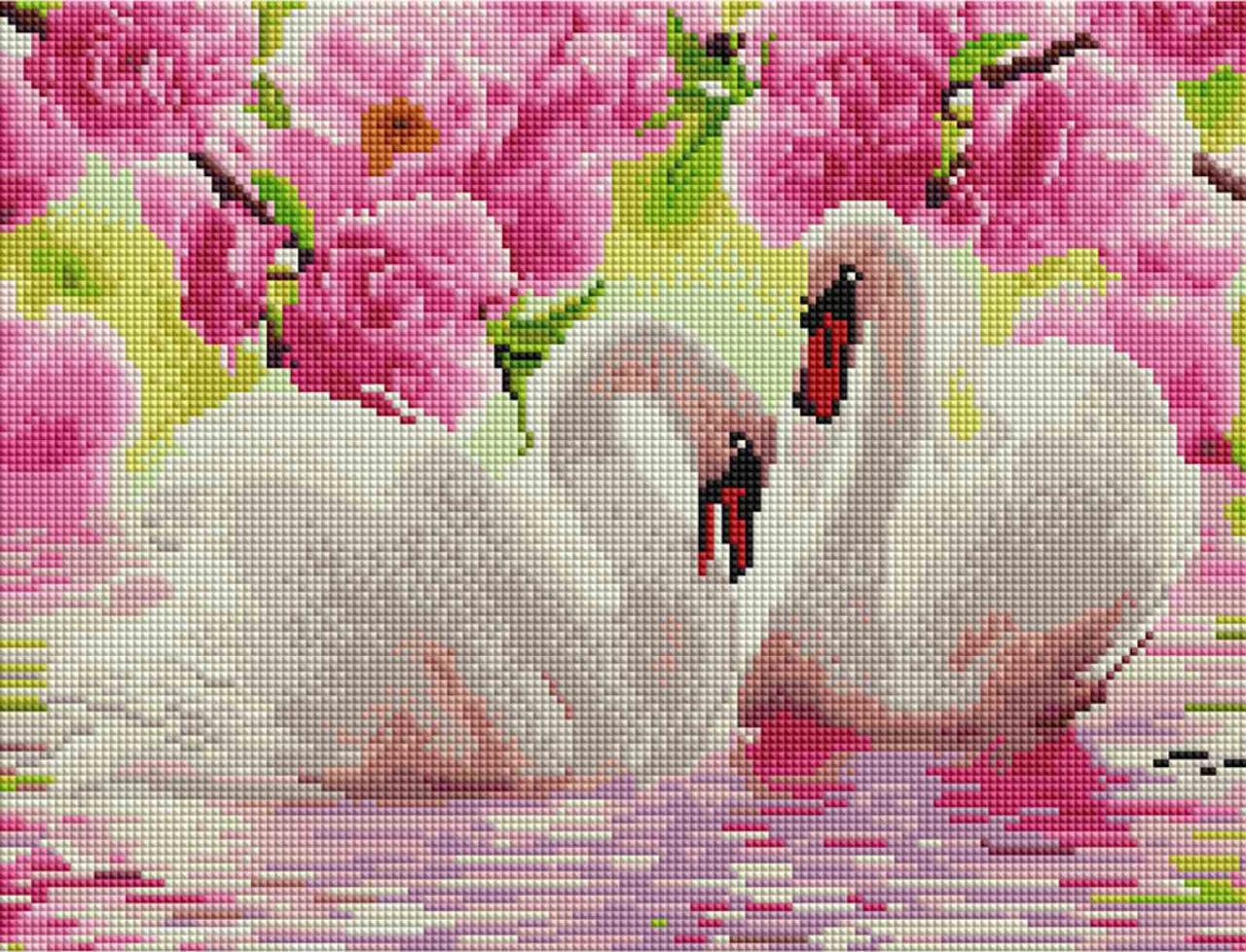 Алмазная мозаика ColorArt Пара лебедей в цветах 30х40 см (ST453)