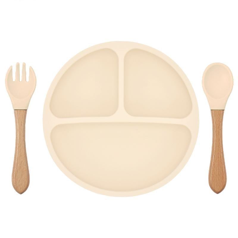 Дитячий набір посуду для годування 5в1 силіконовий Бежевий (Е051502) - фото 5