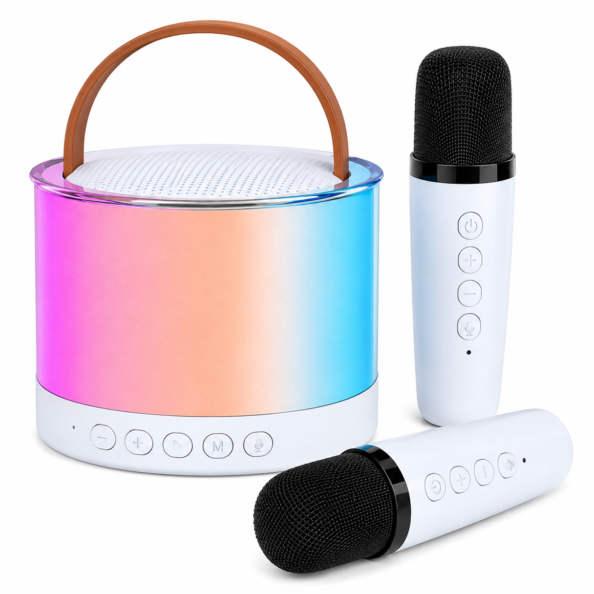 Детская караоке-колонка с 2 беспроводными микрофонами Bluetooth LED-подсветкой аккумуляторная (wg1120)