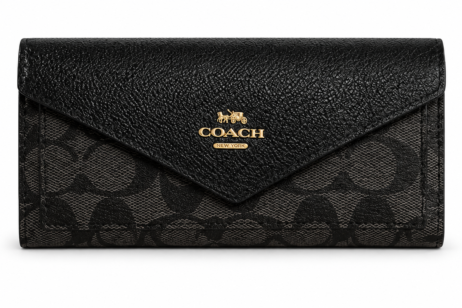 Кошелек женский Coach длинный кошелек-клатч с монограммой/клапаном-конвертом и коробкой Черный