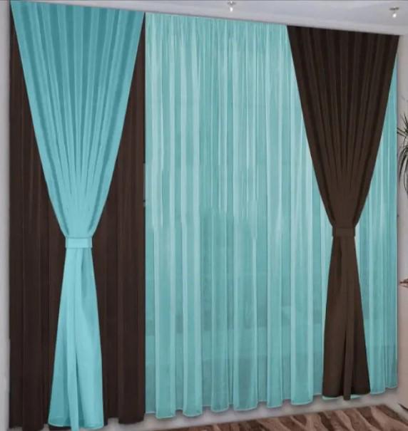 Комплект штор шифон 1,5x2,9 м 3 шт./3х2,9 м 1 шт. Венге/Бирюзовый (001дк)