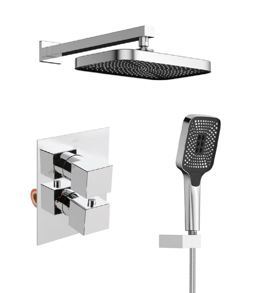 Душевая система встроена термостатическая Qtap Aquarius с тропическим и ручным душем Хром (41404)