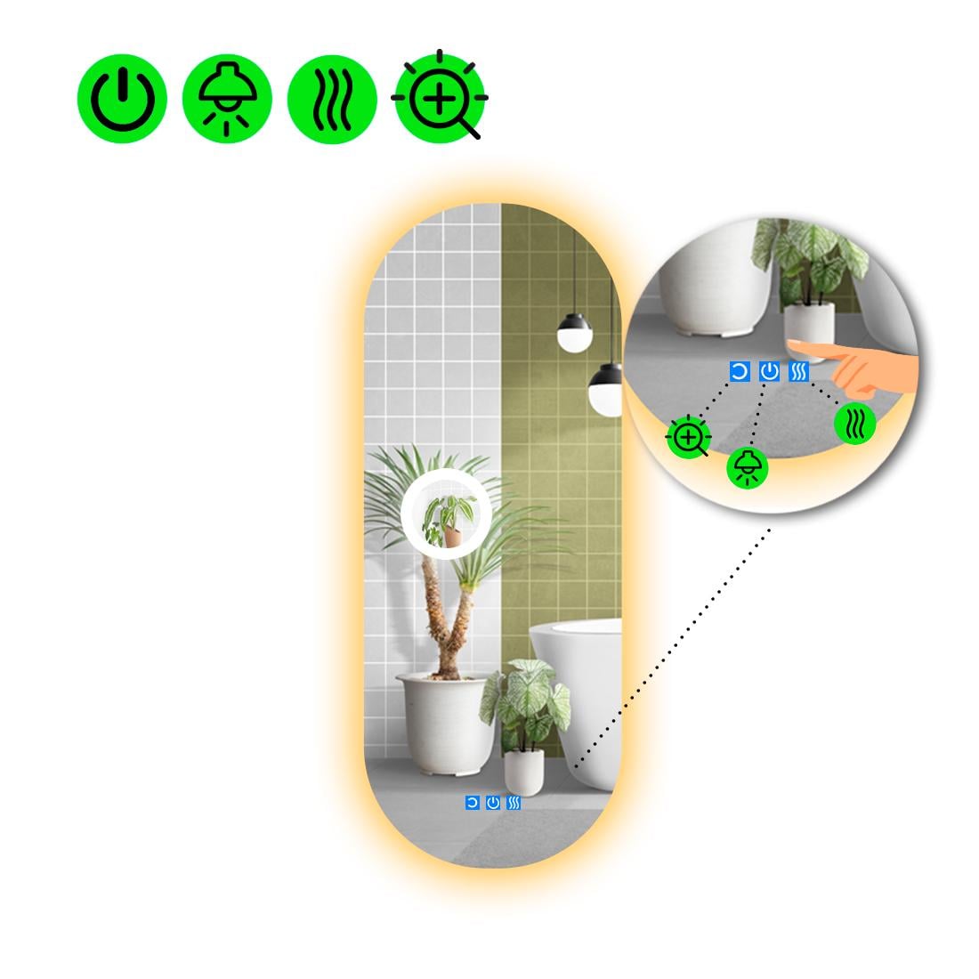 Зеркало с LED подсветкой Portale 2 с тремя сенсорами 140x55 см