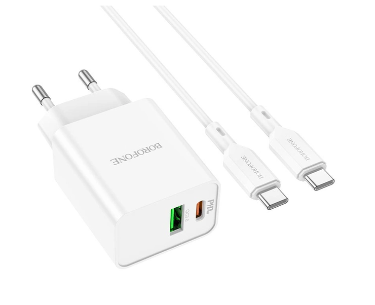 Сетевое зарядное устройство Borofone BA69A 1USB/1Type-C QC/PD/20W/3A Type-C White