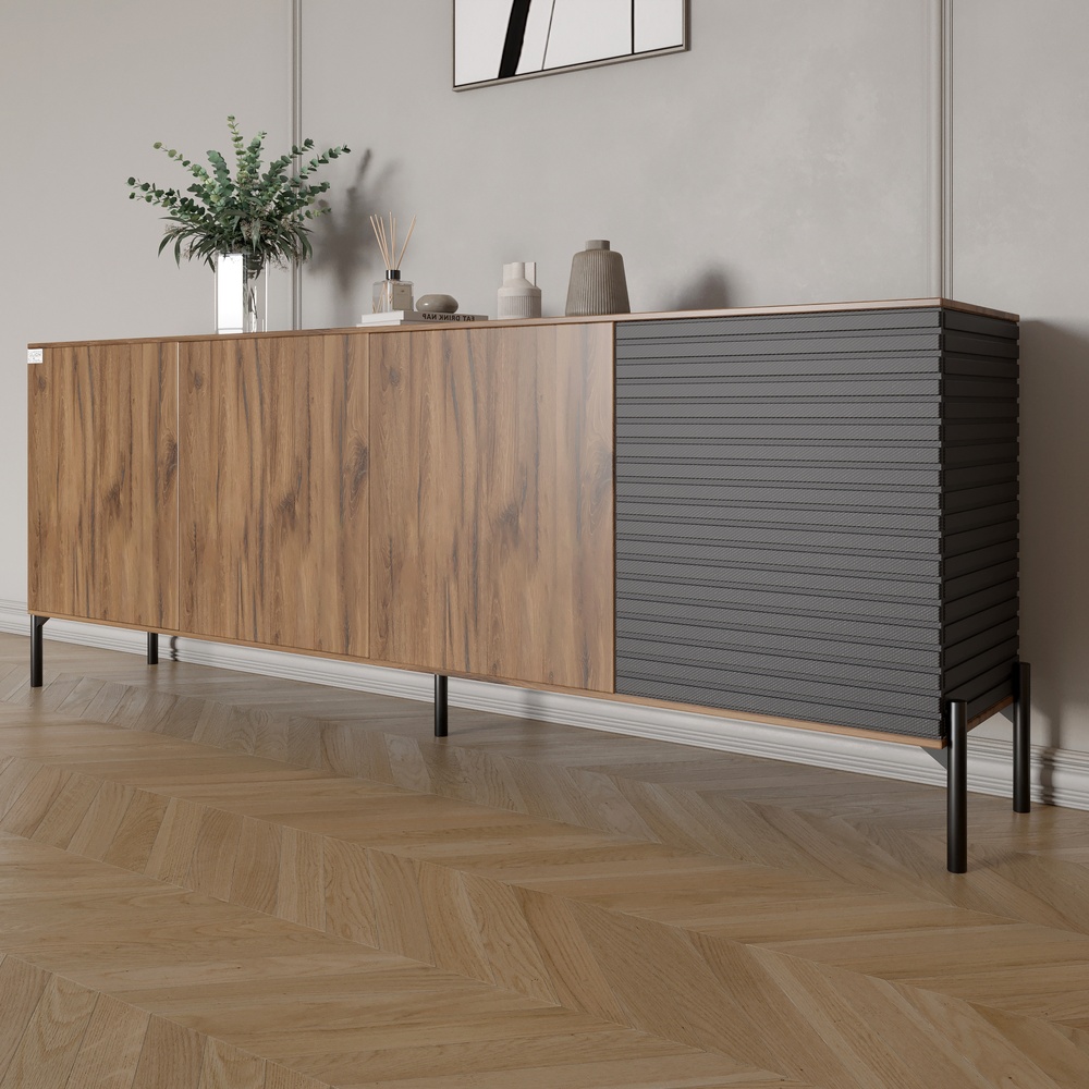 Комод Lion Грей 204x38x76,5 см Дуб Ливорно/Асфальт (LION-042461)