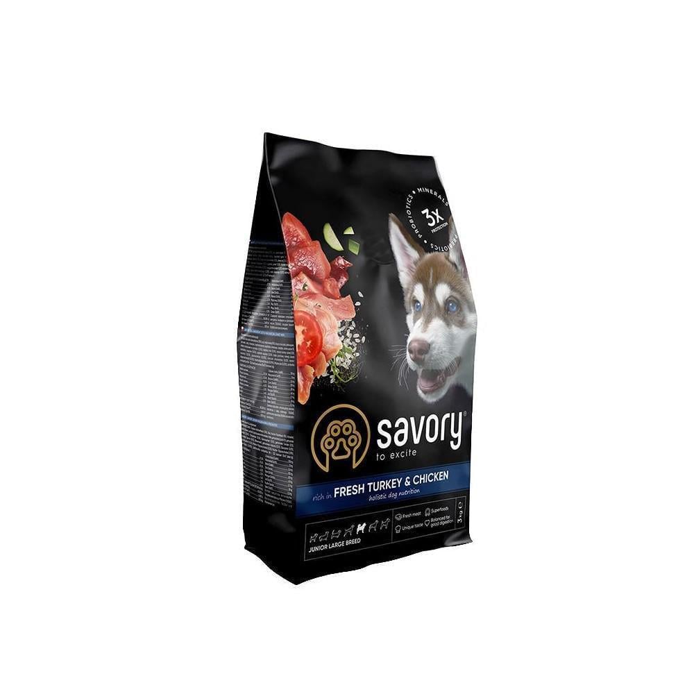 Корм сухий для собак-юніорів Savory Large Сейвори великих порід зі свіжою індичкою та куркою 3 кг (арт.30204)