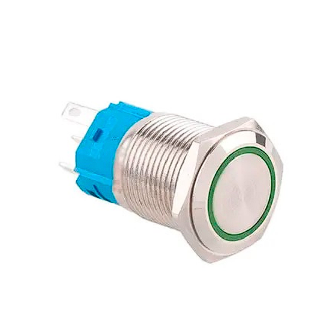 Кнопка управления фиксирующая 22 мм 22F-11EZ с зеленой LED подсветкой 5 pin 12-24V (7000007671) Кнопка управления фиксирующая 22 мм 22F-11EZ с зеленой LED подсветкой 5 pin 12-24V (7000007671)