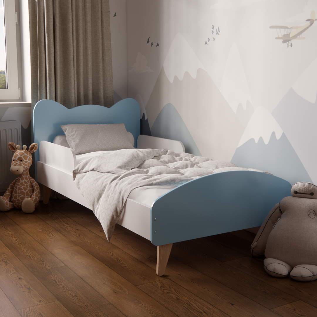 Кроватка детская Котик с бортиками для детей 3-10 лет для мальчиков 160х80 см Голубой Кроватка детская Котик с бортиками для детей 3-10 лет для мальчиков 160х80 см Голубой