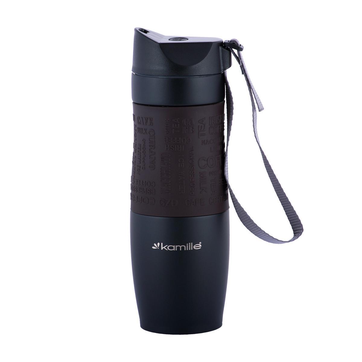 Термокружка Kamille 2067 с ремешком 480 мл Коричневый