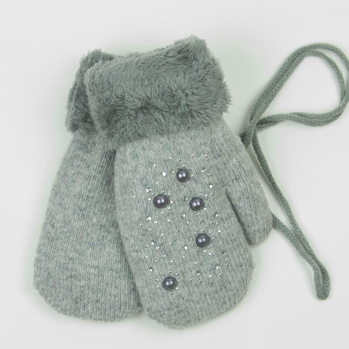 Варежки для девочек с меховой подкладкой на 5-7 лет 19-7-67 Серо-зеленый (DR010160)