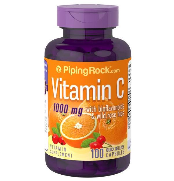 Витамин С с биофлавоноидами и плодами шиповника Piping Rock Vitamin C 1000 mg with Bioflavonoids Wild Rose Hips 100 Coated Caplets