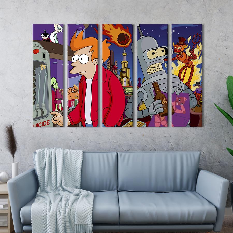Модульная картина из 5 частей Fry and Bender Futurama 132x80 см (712-51)