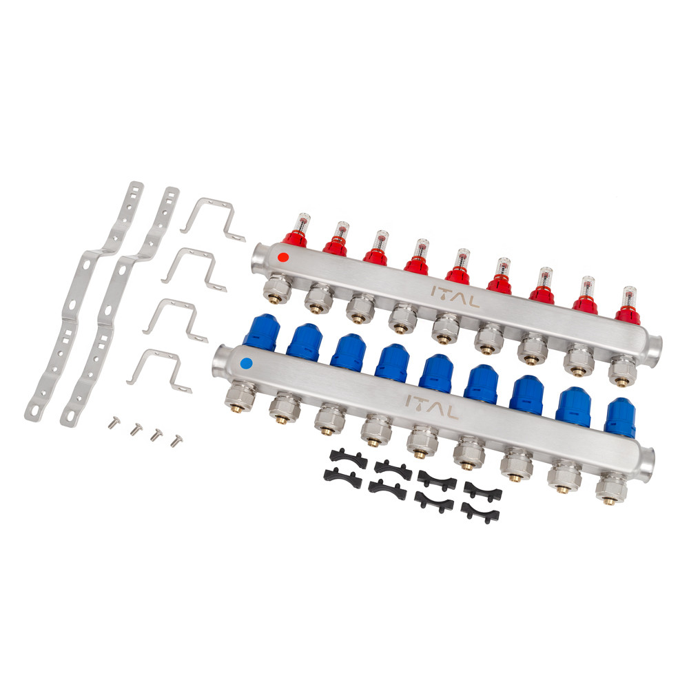 Коллекторный блок с расходомерами ITAL HC1-09 3/4" Ek нержавеющая сталь (SQ-1047074) - фото 2
