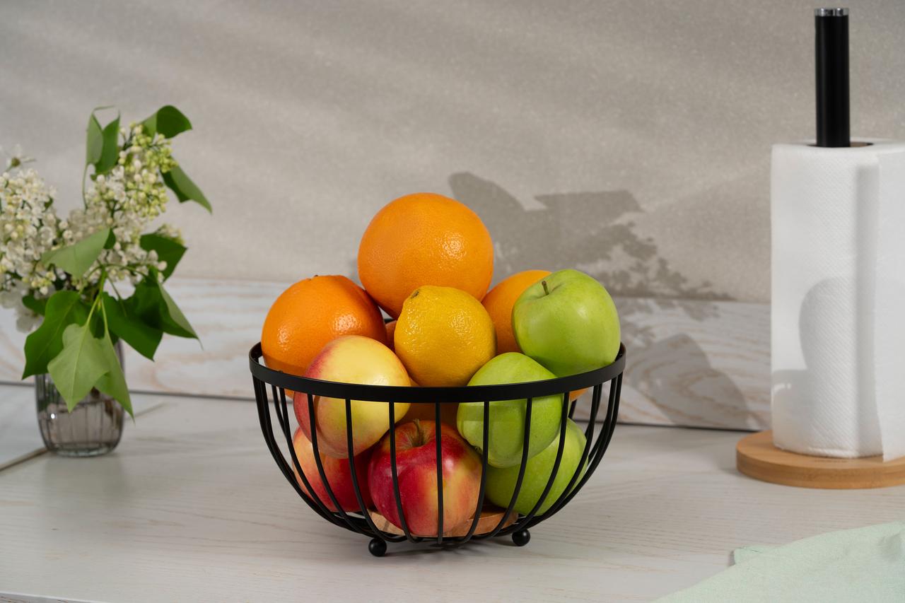 Кошик фруктовниця Ardesto AR0904B Midori металл/дерево 25х25х13 см Чорний (2178705137) - фото 5