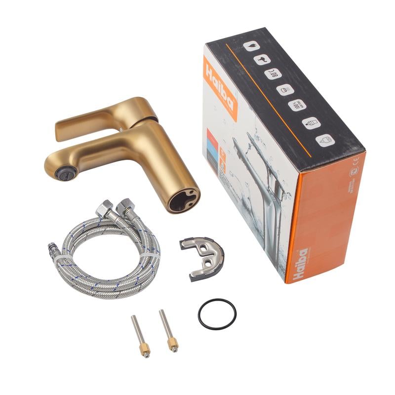 Змішувач для умивальника Haiba Milano 001 Brushed Gold (HB9619)