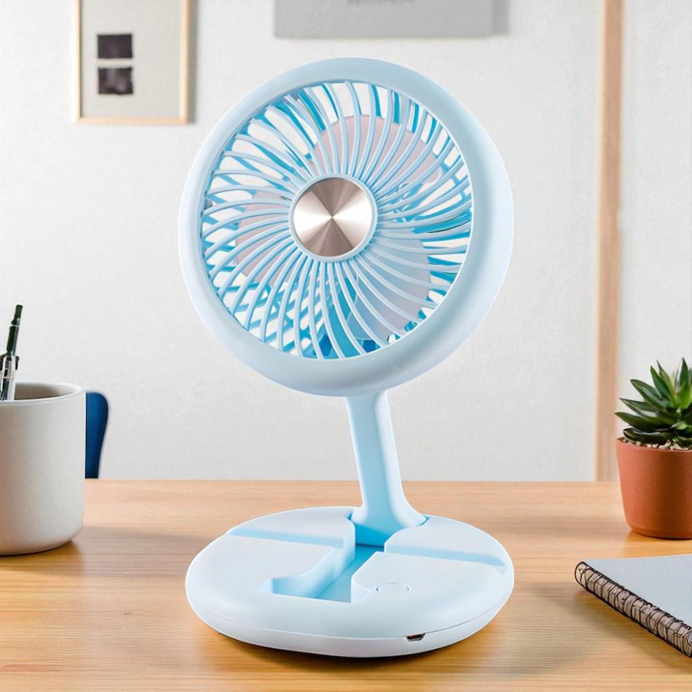 Вентилятор портативный настольный на аккумуляторе 400 мАч USB 2 режима держатель для телефона Голубой (27432468) - фото 4 Вентилятор портативный настольный на аккумуляторе 400 мАч USB 2 режима держатель для телефона Голубой (27432468) - фото 4