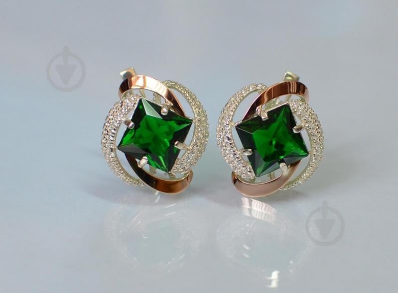 Серебряные серьги с золотыми накладками 130s-14 Зеленый (Sil-745)