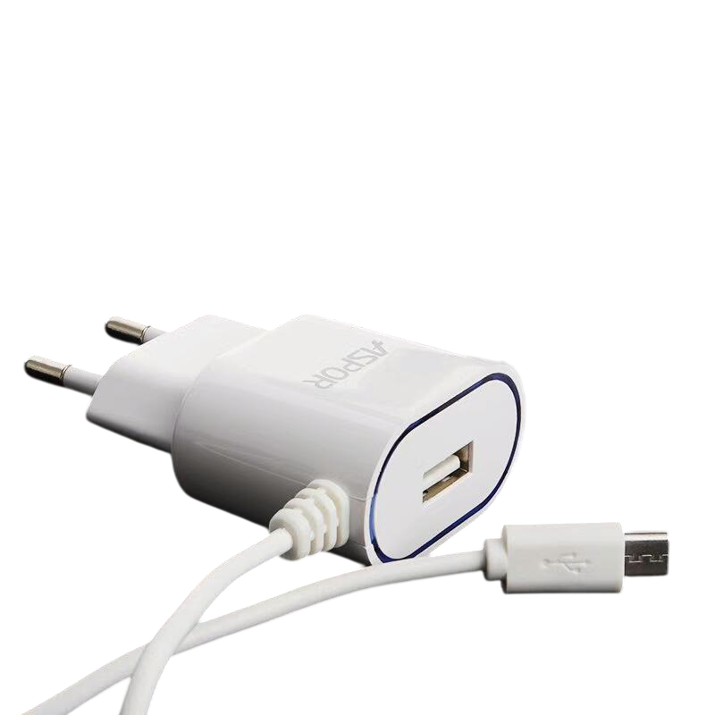 Мережевий зарядний пристрій Aspor A802 Plus 1USB/2,4A LED та USB кабель Micro Білий (925006)