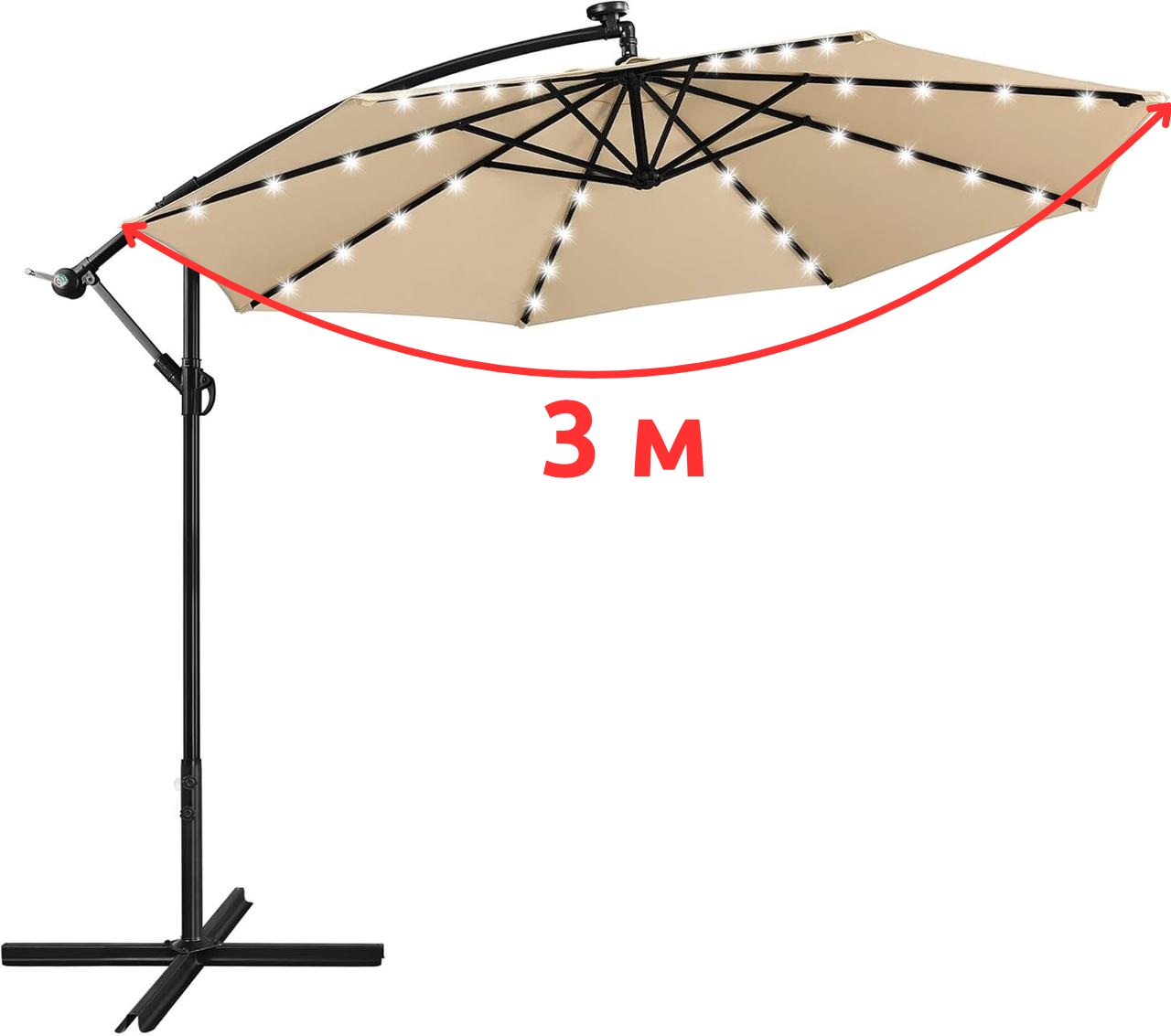 Садова парасолька WCG з поліестеру 160G сталевою рамою LED-підсвічування на сонячній панелі з чохлом 3 м Бежевий (W-7011LED-BE1) - фото 10 Садова парасолька WCG з поліестеру 160G сталевою рамою LED-підсвічування на сонячній панелі з чохлом 3 м Бежевий (W-7011LED-BE1) - фото 10