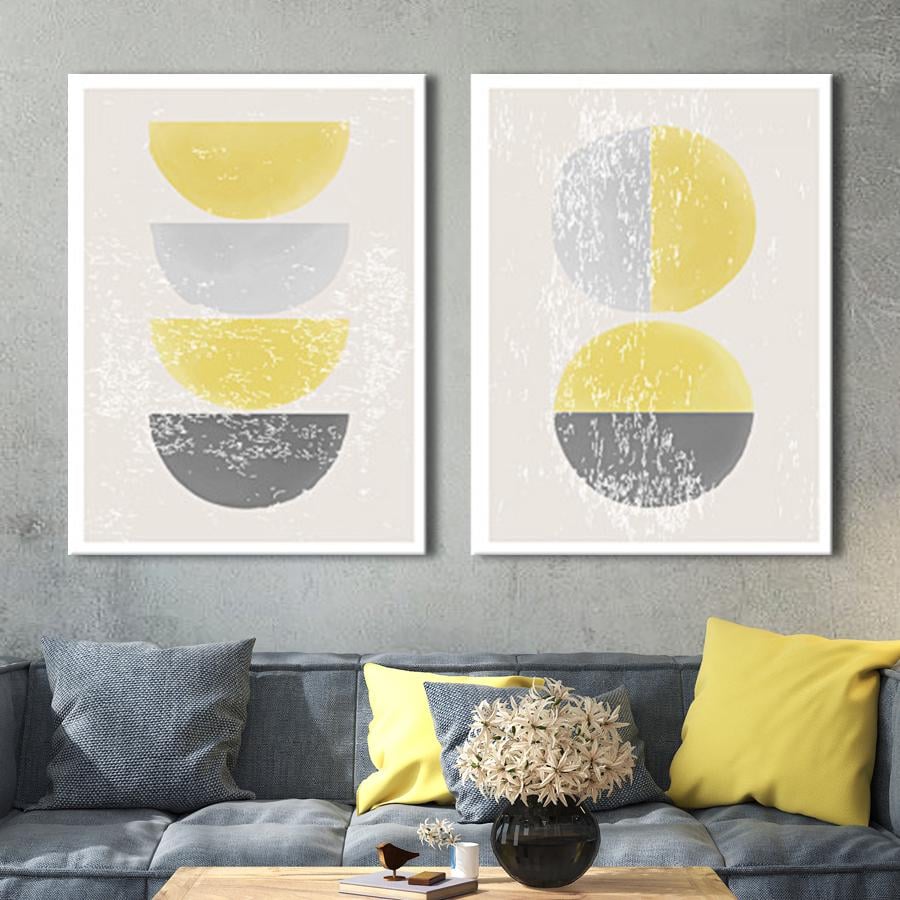 Модульная картина на холсте диптих Желтосерые круги и полусферы 103x67 см (MK21279)