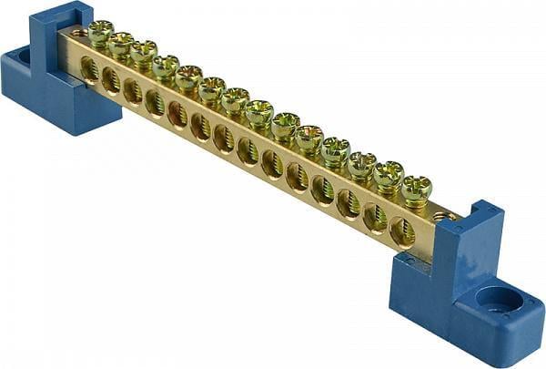 Шина нулевая АСКО-Укрем ВС-2А 14 14 отверстий на двух угловых изоляторах медь 6х9 мм (A0150120046)