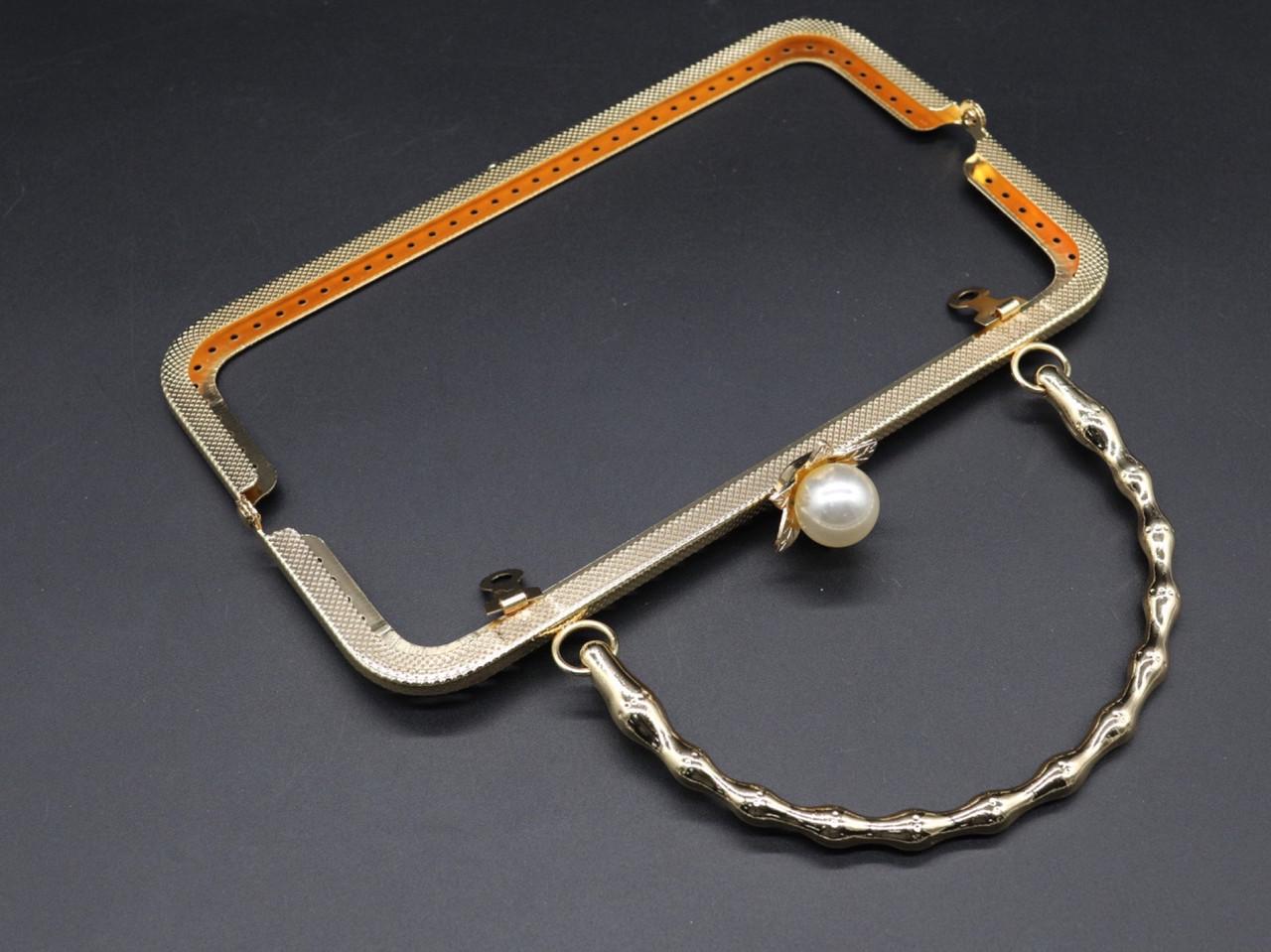 Фермуар для клатчей металлический с ручкой и жемчужиной 21 см Золотистый (1420763947) - фото 2 Фермуар для клатчей металлический с ручкой и жемчужиной 21 см Золотистый (1420763947) - фото 2