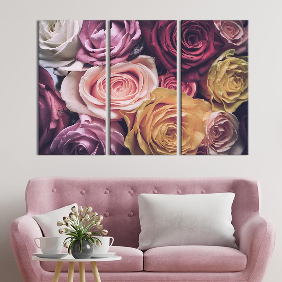 Картина на холсте триптих Королевские розы 128x81 см (886-31)