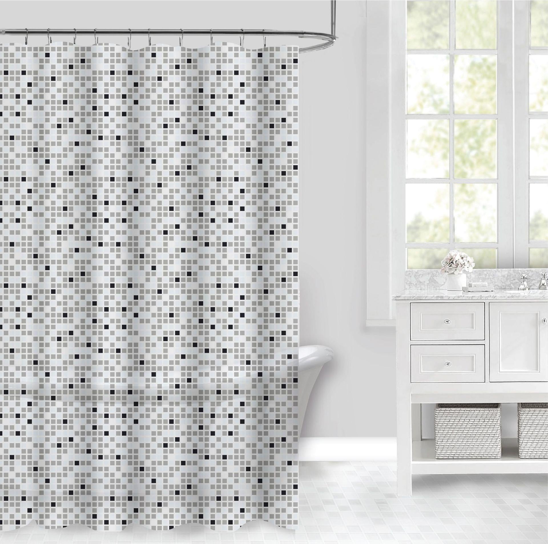 Шторка для ванной и душа водоотталкивающая Мозаика материал PEVA с металлическими крючками 180x180 см Белый
