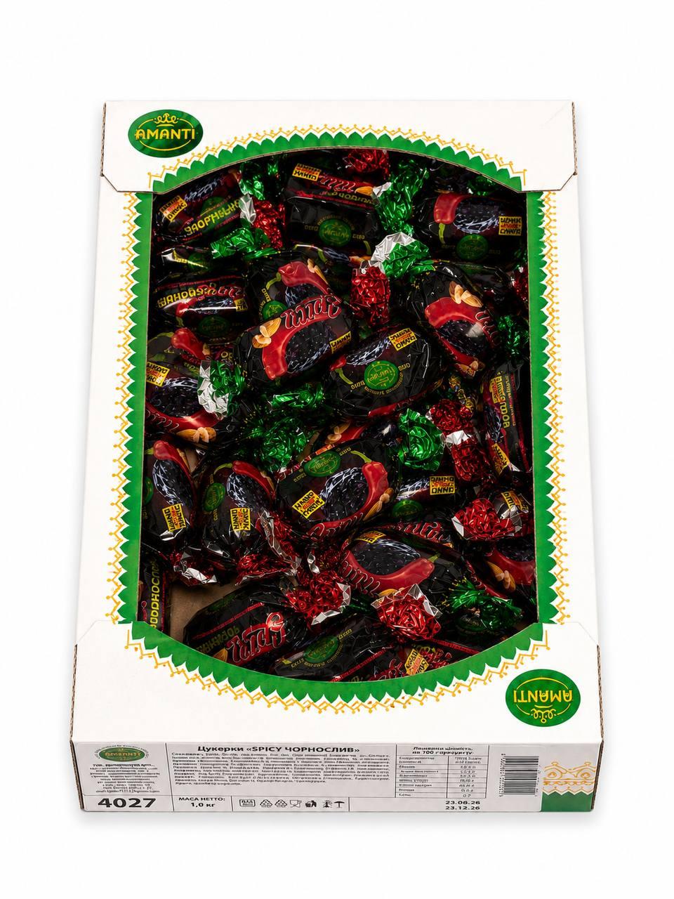 Цукерки AMANTI SPICY Чорнослив з чилі та мигдалем глазуровані 1 кг (3183023824)
