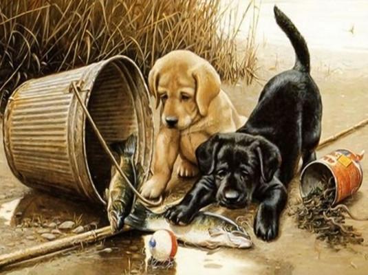 Алмазная мозаика ColorArt Играющие собаки 30х40 см (ST400)