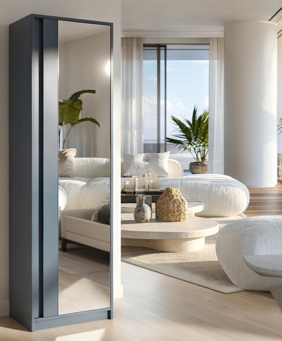 Шкаф-пенал с зеркалом Мастер Форм Брайт 2000х520х376 мм Антрацитовый (30769)