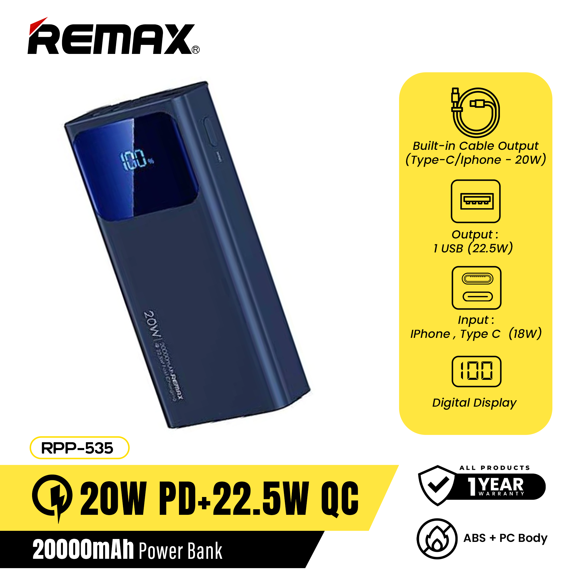 Повербанк RPP-535 PD 20000 mAh 20W QC 22,5 W (20383779) - фото 3