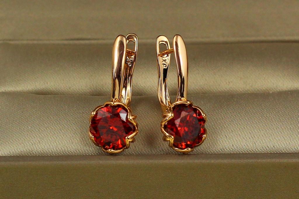 Сережки Xuping Jewelry Велична простота з червоним каменем 2,3 см Золотистий (1921986378)