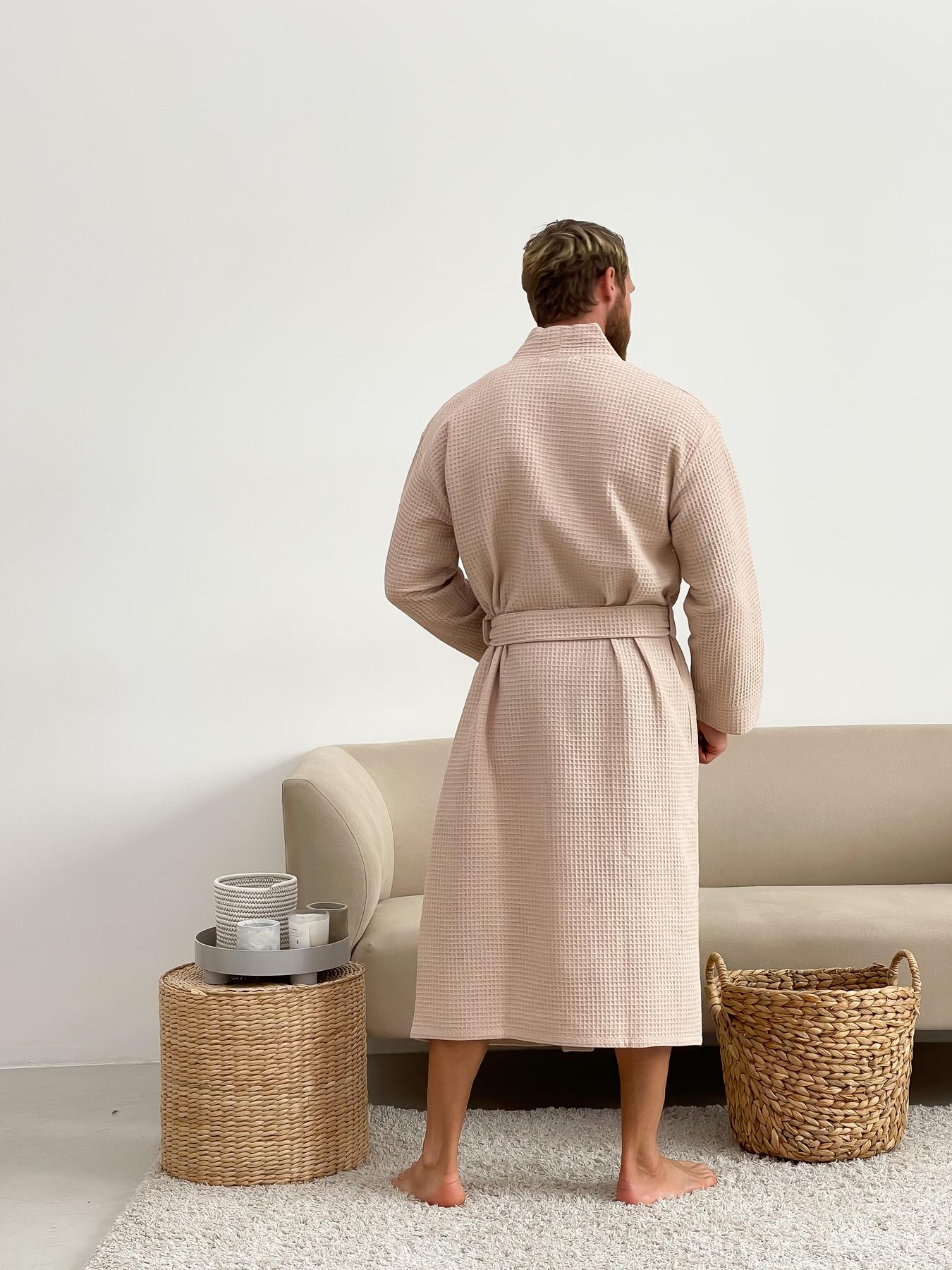 Подарочный набор мужской COSY вафельный халат с полотенцем в коробке L Бежевый (822+Cb311) - фото 4