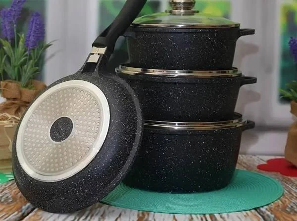 Набір посуду Benson з мармуровим антипригарним покриттям 7 пр. (BN-313) - фото 3 Набір посуду Benson з мармуровим антипригарним покриттям 7 пр. (BN-313) - фото 3