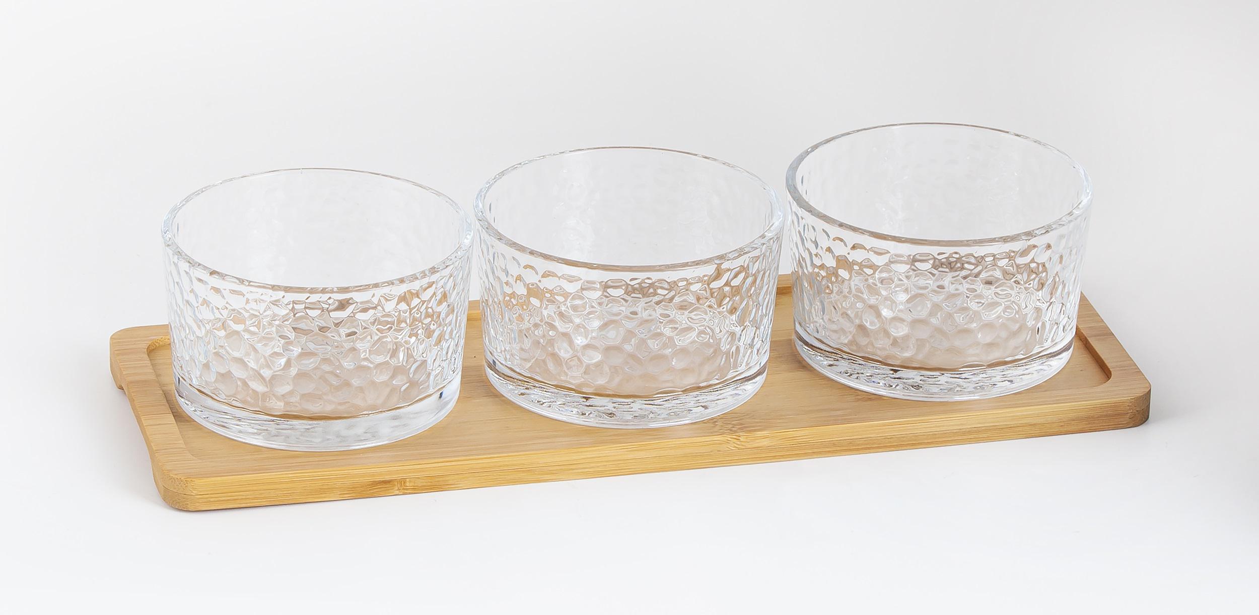 Набор салатников Viva Bamboo круглый стеклянный с подставкой 3х200 мл (S/3)