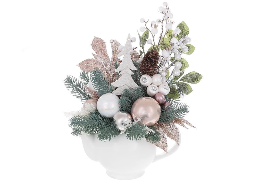 Новогодняя композиция BonaDi из веток хвои/ягод/пластиковых шаров 38 см (RM0-209)