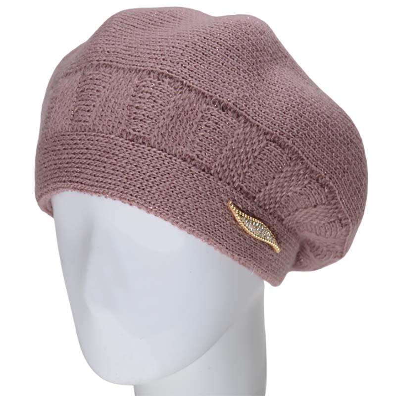 Берет женский Lirus Милена двойной с люрексовой нитью Пудровый (119207)