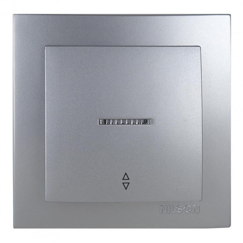 Вимикач одноклавішний прохідний з підсвічуванням Nilson Touran Срібний (00000011915)