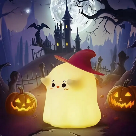 Нічник дитячий акумуляторний силіконовий Привид в капелюсі Білий (YH-319SH) - фото 3 Нічник дитячий акумуляторний силіконовий Привид в капелюсі Білий (YH-319SH) - фото 3