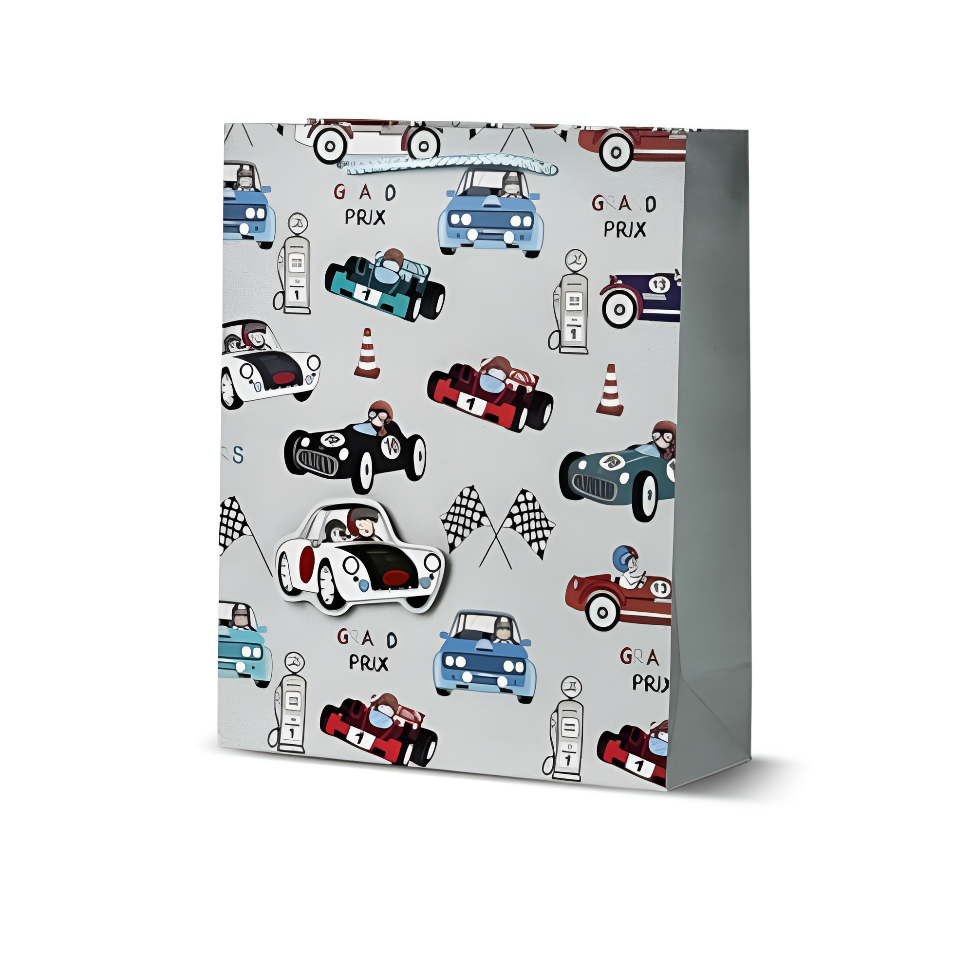 Подарочный пакет детский Stenson Transport 3D для мальчика с ручками 18х23х8 см Белый с серым (R33069-S)